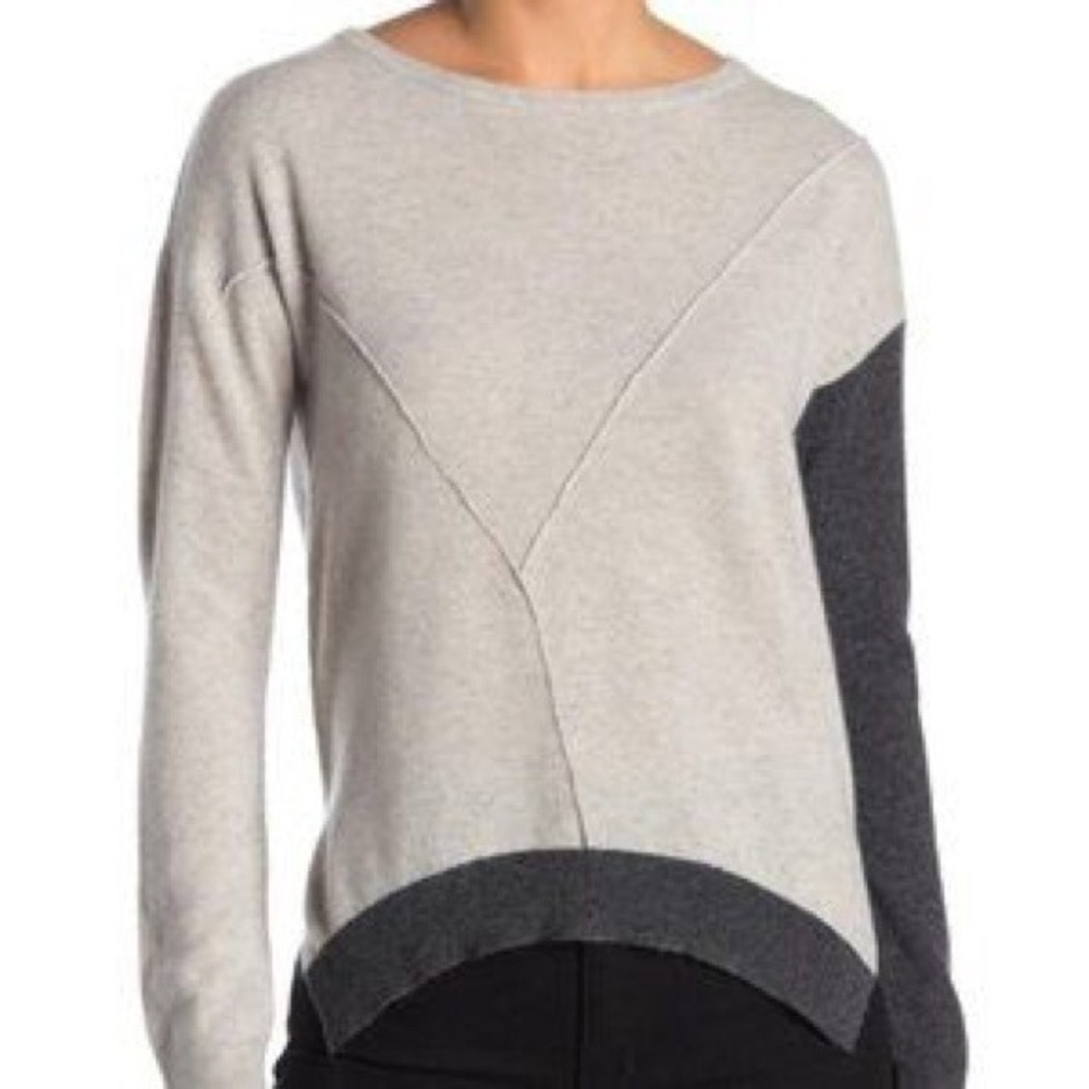 Knyt & Lynk Women 100% Cashmere Colorblock Pullover‎ Sweater Sz L Beige Gray